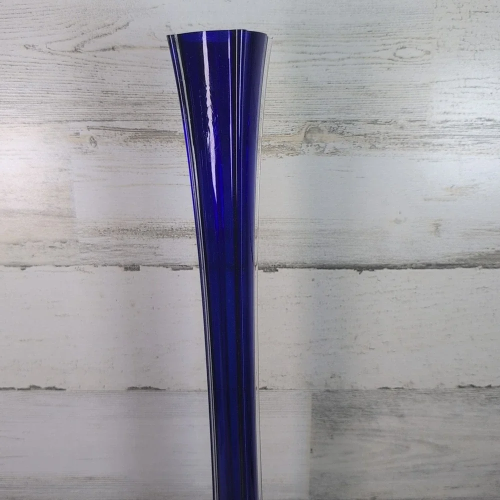 Vintage Cobalt Blue Swung Glass Vase 24.5 Inch Mid Century Modern Floor Decor